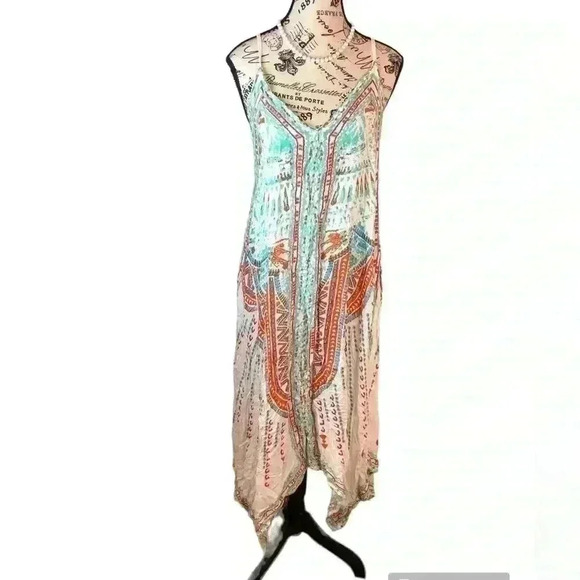 Philigree Womens Large Boho Cottagecorp Scarf MIDI Dress Sleeveless Spaghetti - Picture 1 of 6